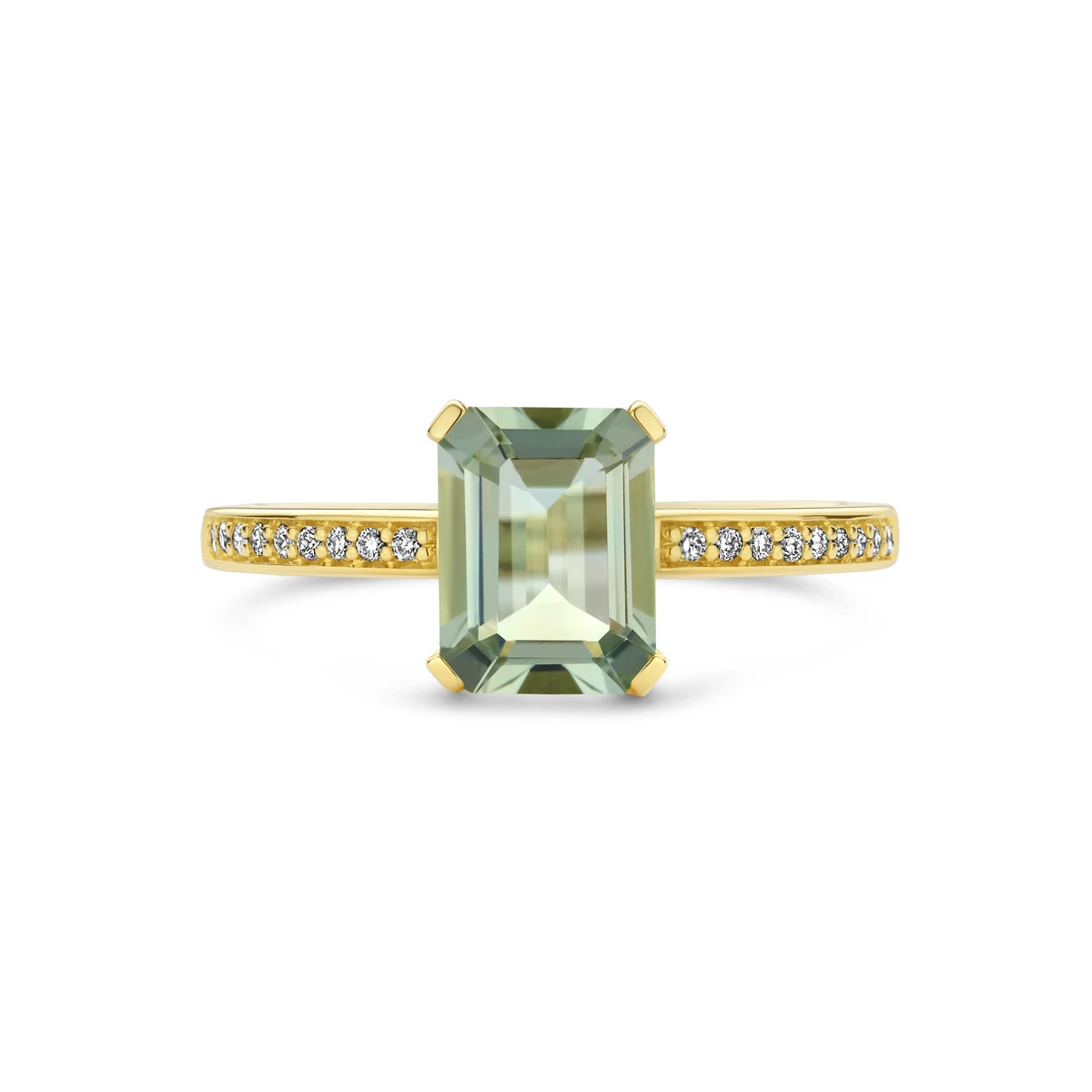 ring groen amethist en diamant 0.07ct h si 14K geelgoud