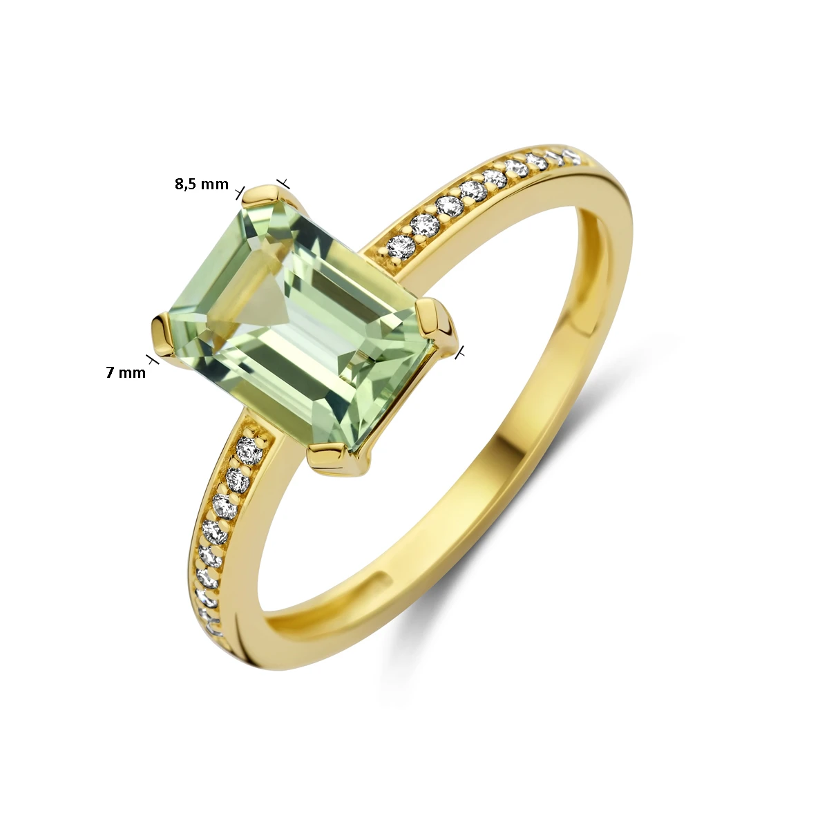 ring groen amethist en diamant 0.07ct h si 14K geelgoud