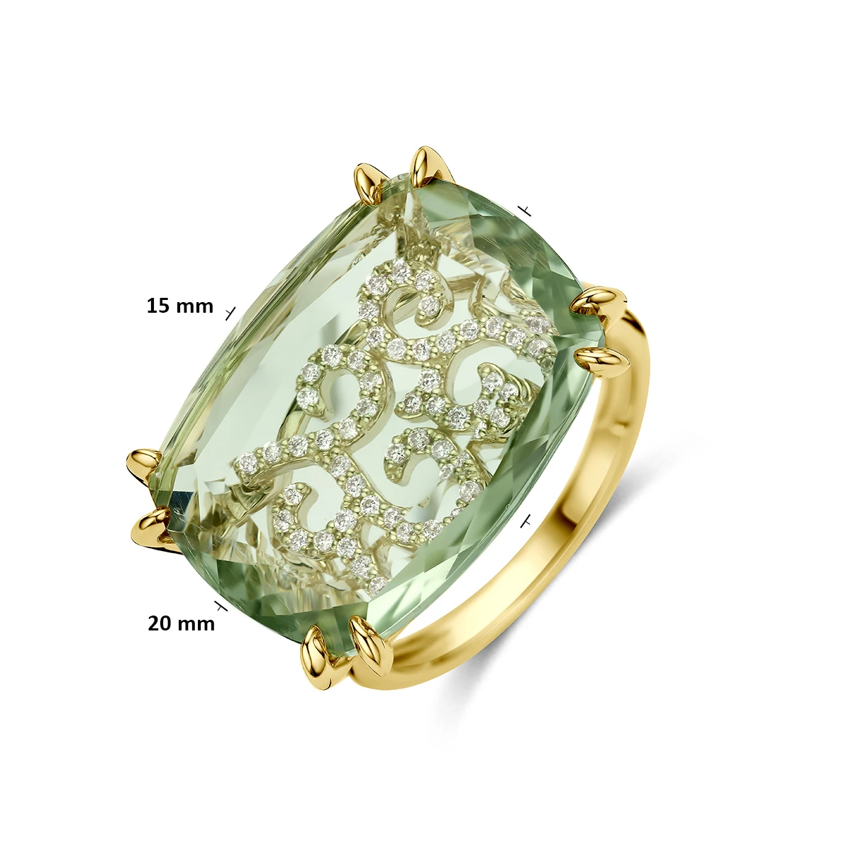 ring groen amethist en diamant 0.79ct h si 14K geelgoud