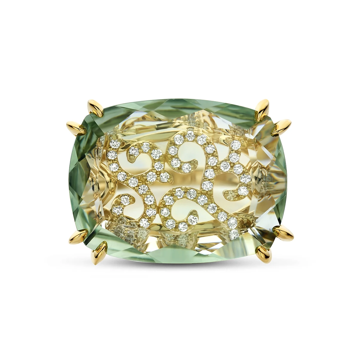 ring groen amethist en diamant 0.79ct h si 14K geelgoud