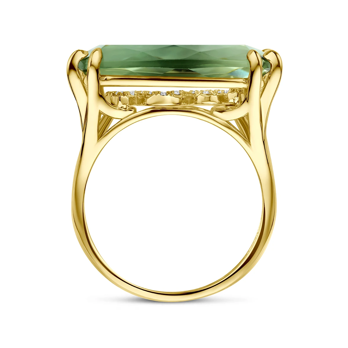 ring groen amethist en diamant 0.79ct h si 14K geelgoud