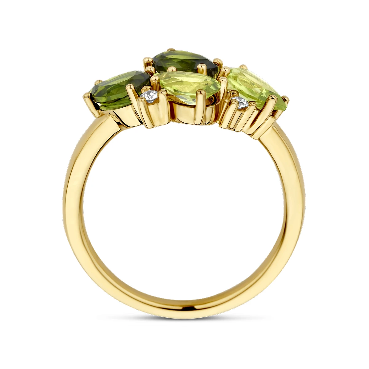 ring groen toermalijn, peridot en diamant 0.06ct h si 14K geelgoud