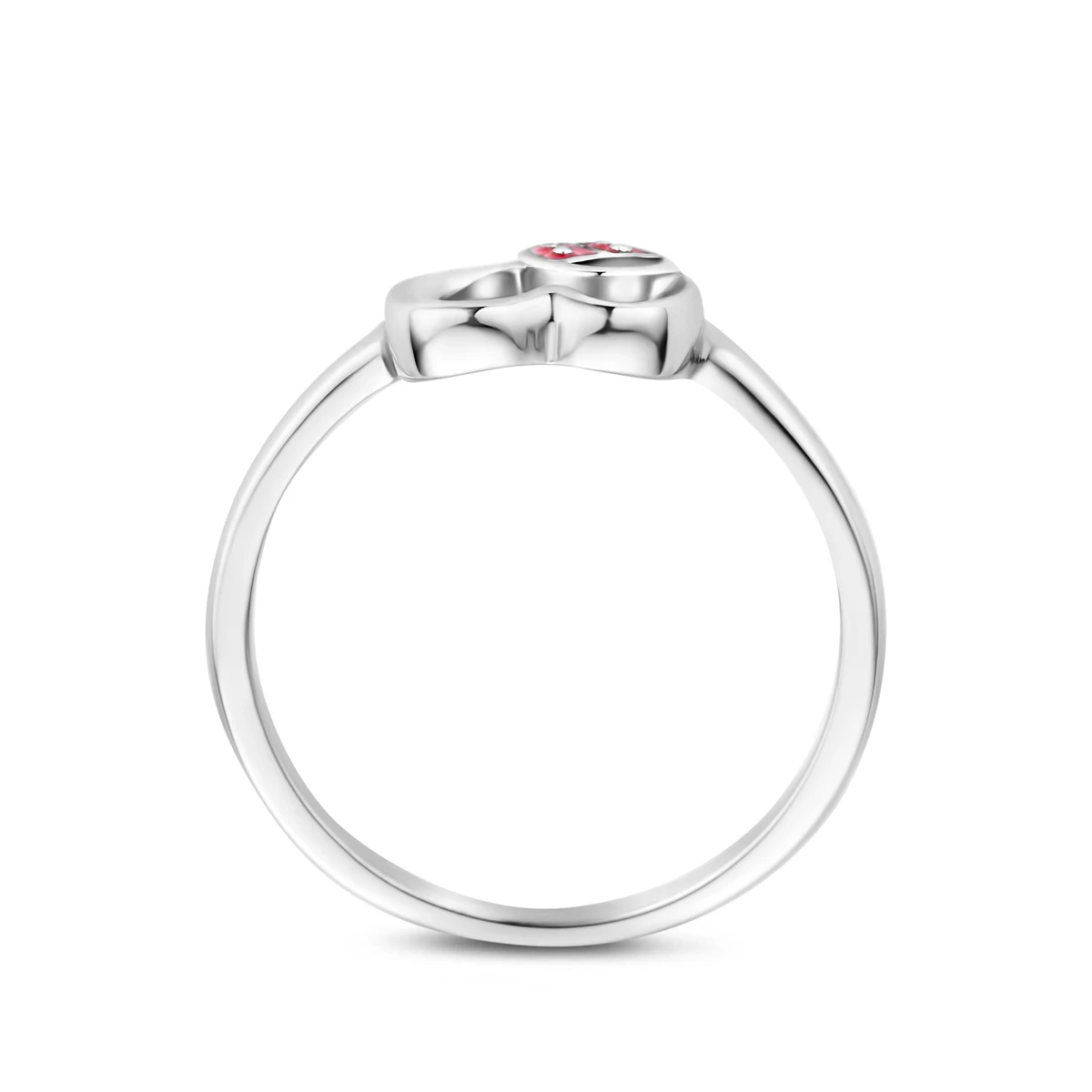 ring hart en lieveheersbeestje emaille zilver gerhodineerd