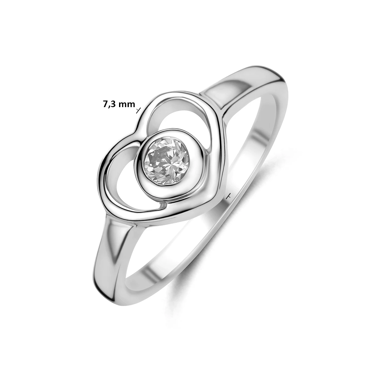 ring hart en zirkonia zilver gerhodineerd