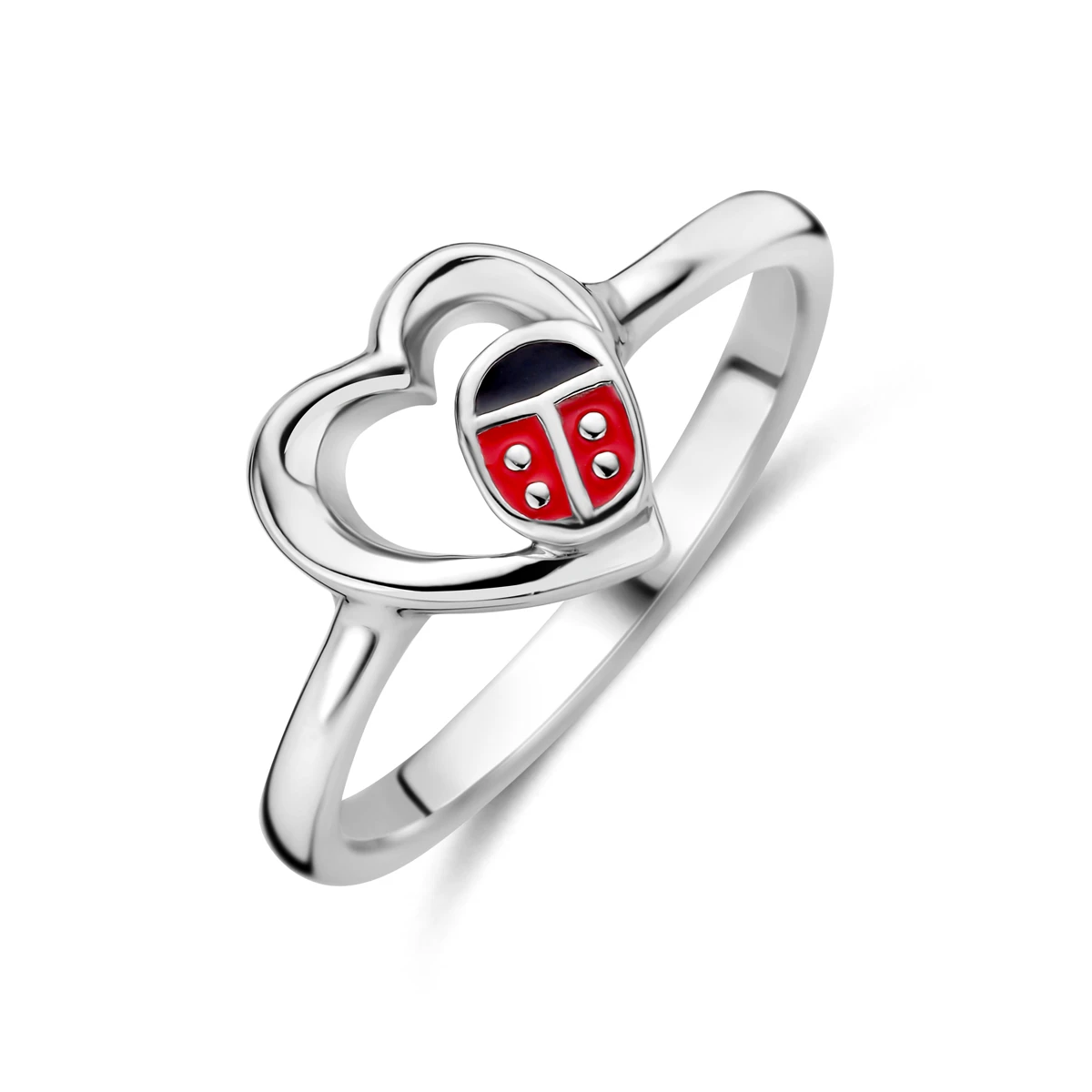 ring hart lieveheersbeestje zilver gerhodineerd