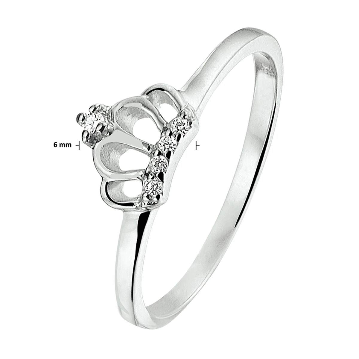 ring kroon zirkonia zilver gerhodineerd