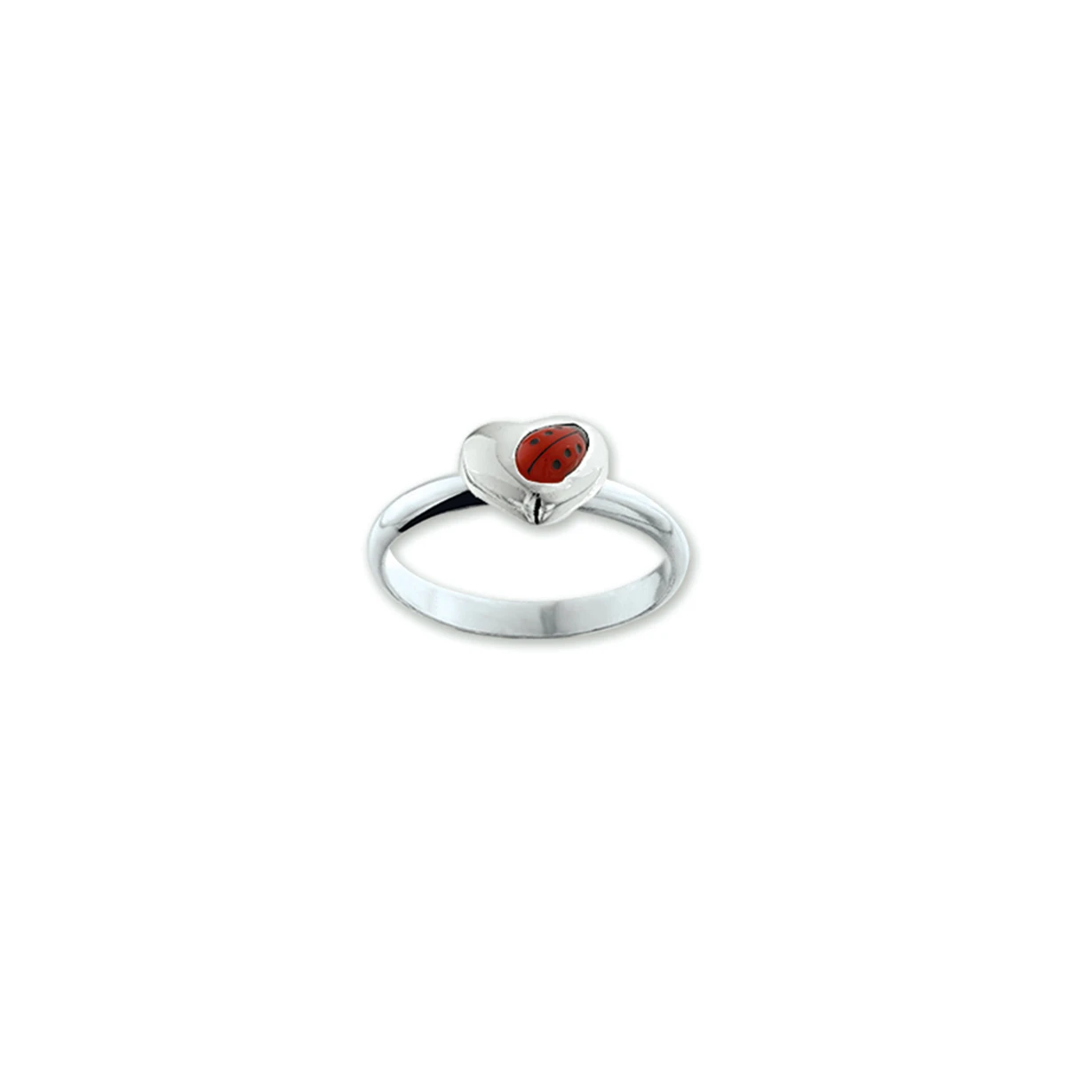 ring lieveheersbeestje hart zilver gerhodineerd