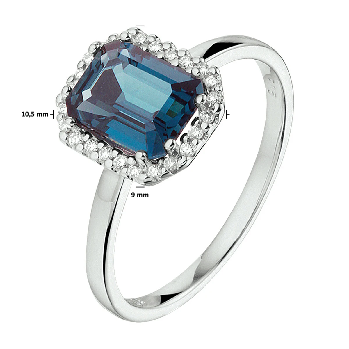 ring london blue topaas en diamant h si 14K witgoud