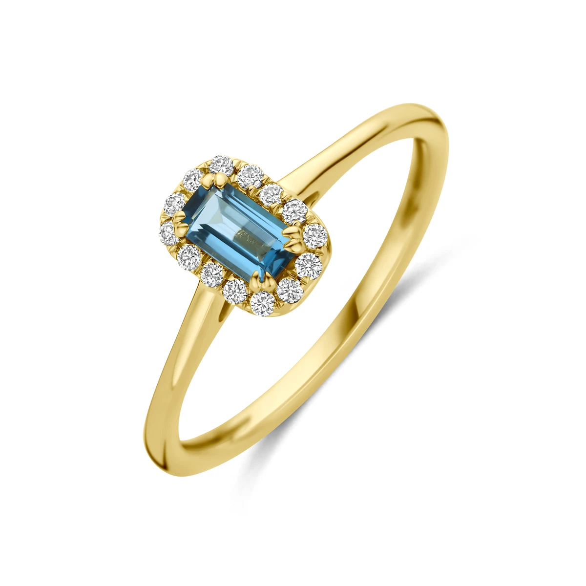 ring london blue topaas en lab grown diamant 0.08ct f vs 14K geelgoud