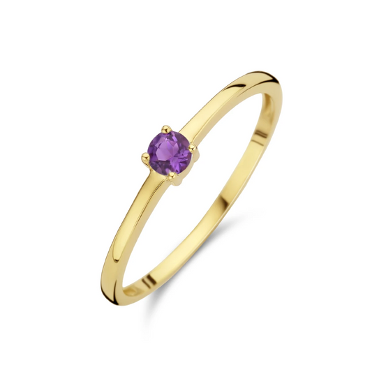 ring met geboortesteen amethist februari 14K geelgoud