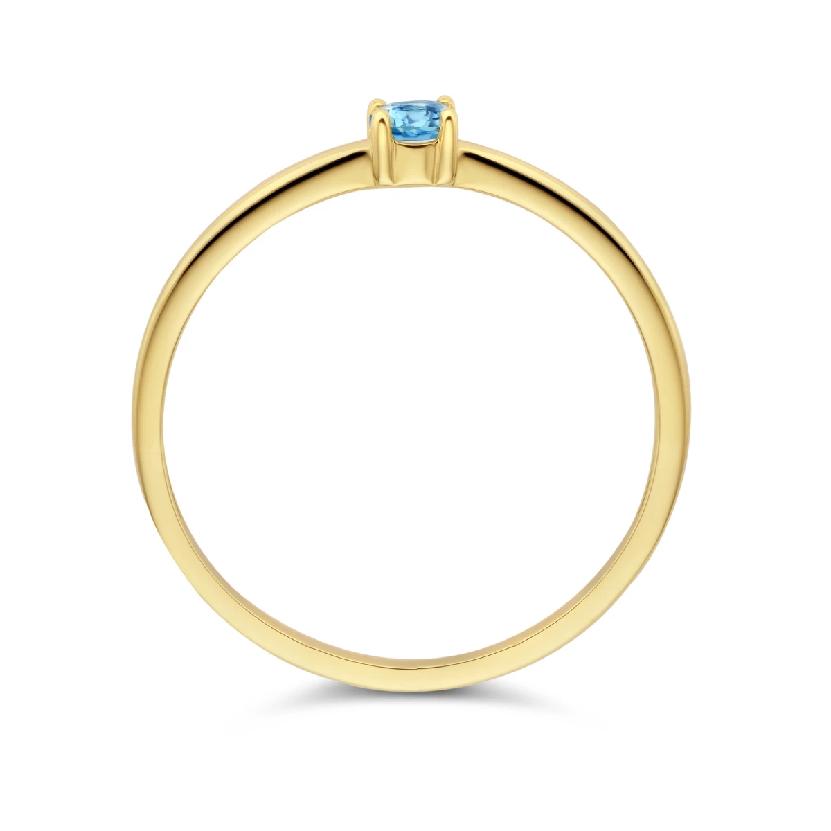 ring met geboortesteen blauw topaas december 14K geelgoud