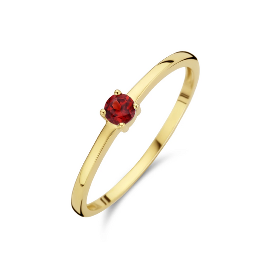 ring met geboortesteen granaat januari 14K geelgoud