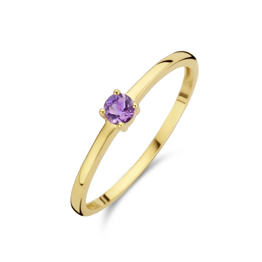ring met geboortesteen lichtpaars amethist juni 14K geelgoud