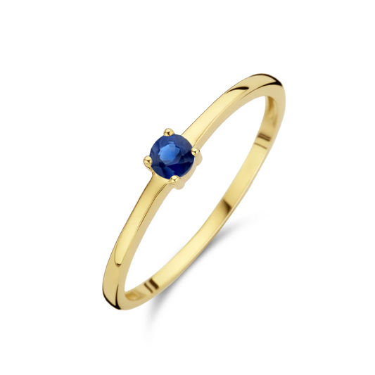 ring met geboortesteen saffier september 14K geelgoud