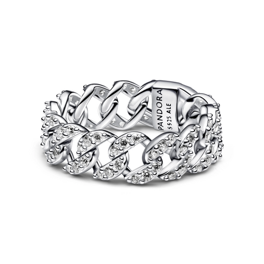 Ring met pavé en Cubaanse schakel