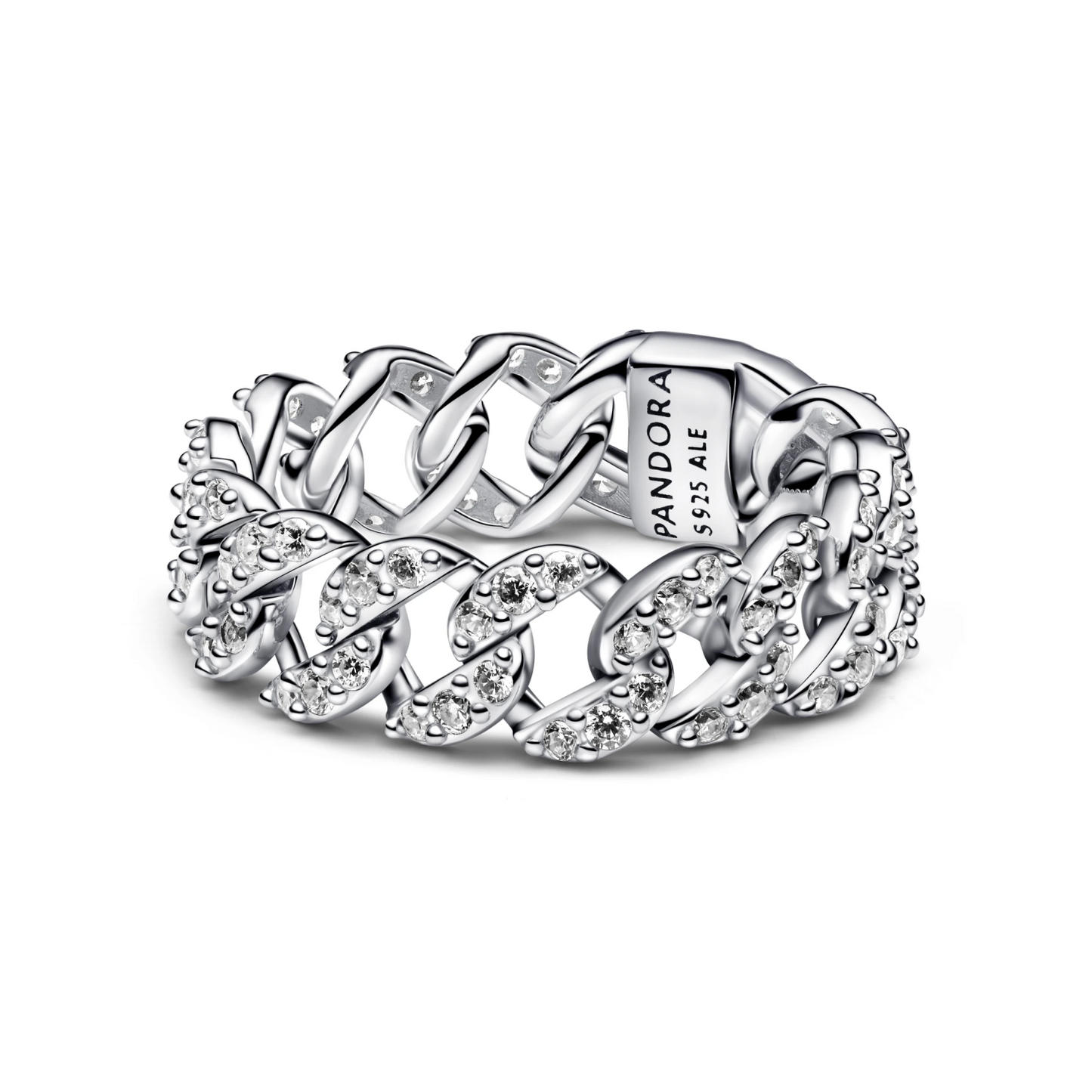 Ring met pavé en Cubaanse schakel