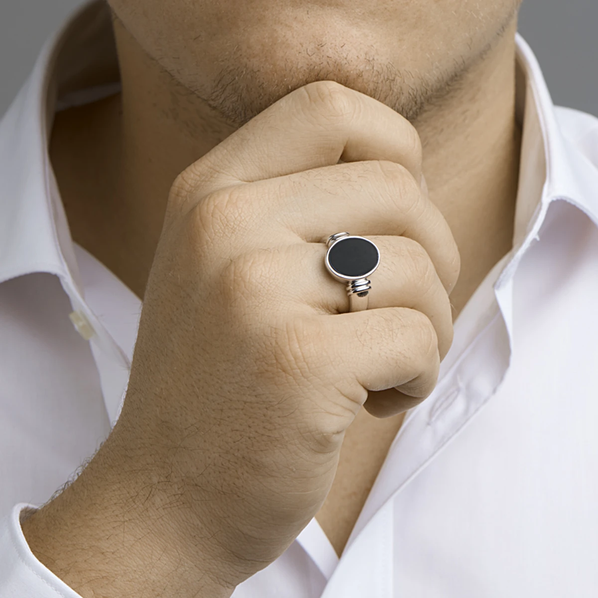ring onyx zilver gerhodineerd