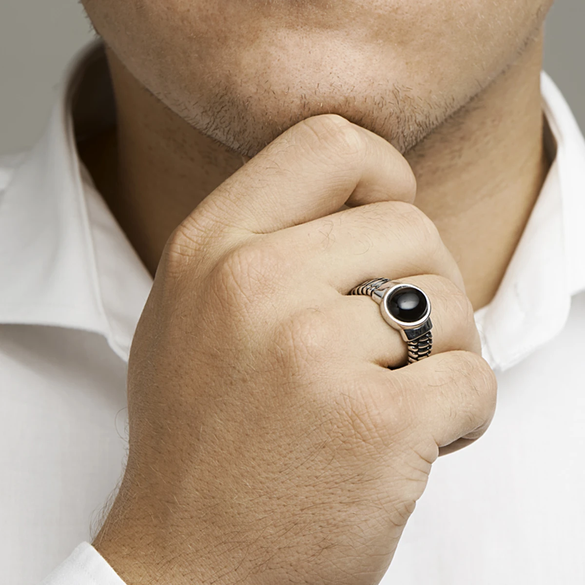 ring oxi en onyx zilver geoxideerd