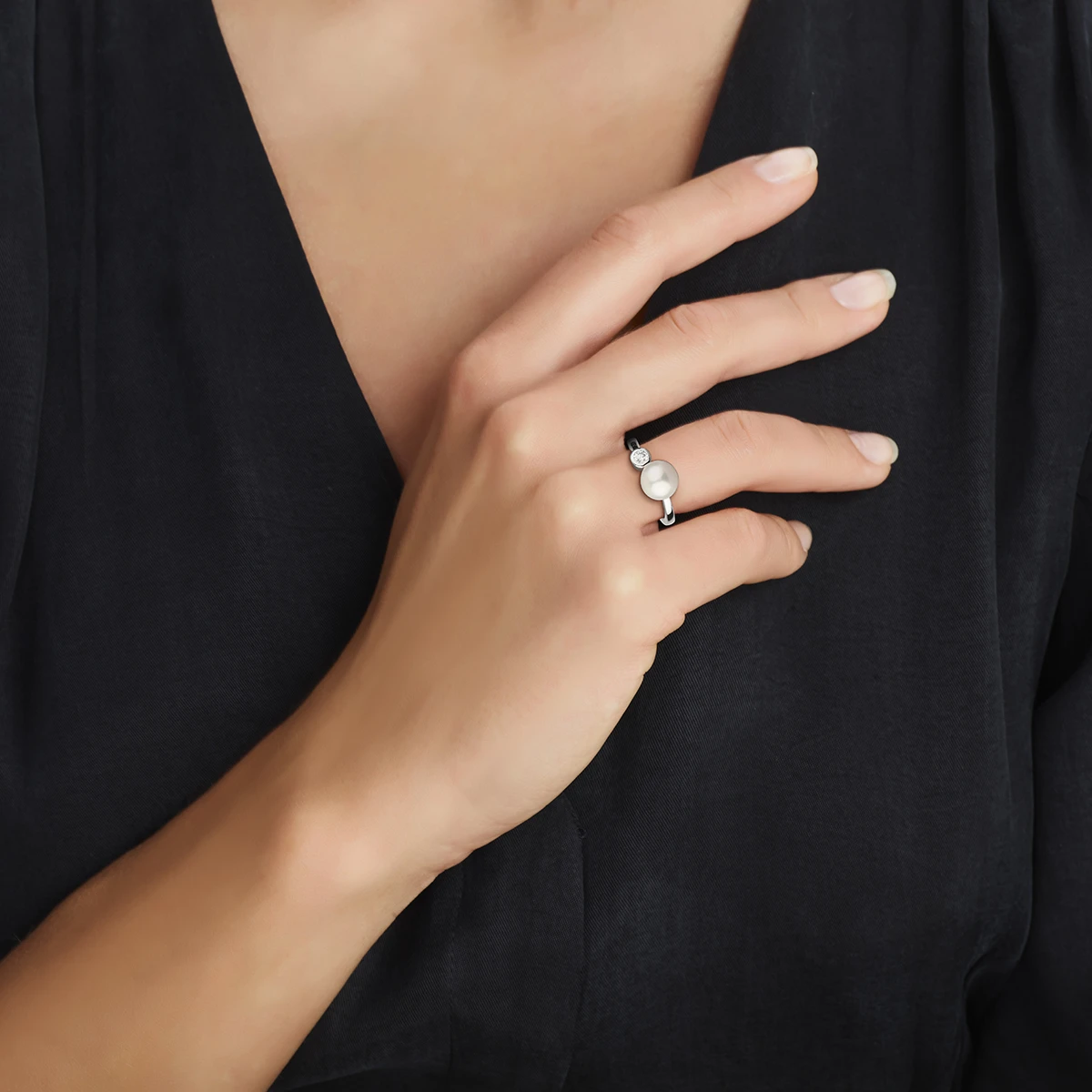 ring parel en zirkonia zilver gerhodineerd