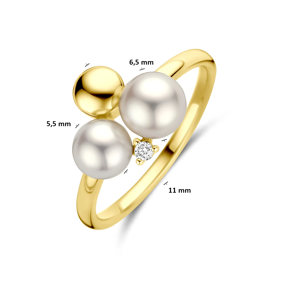 ring parels en diamant 0.02ct h si 14K geelgoud
