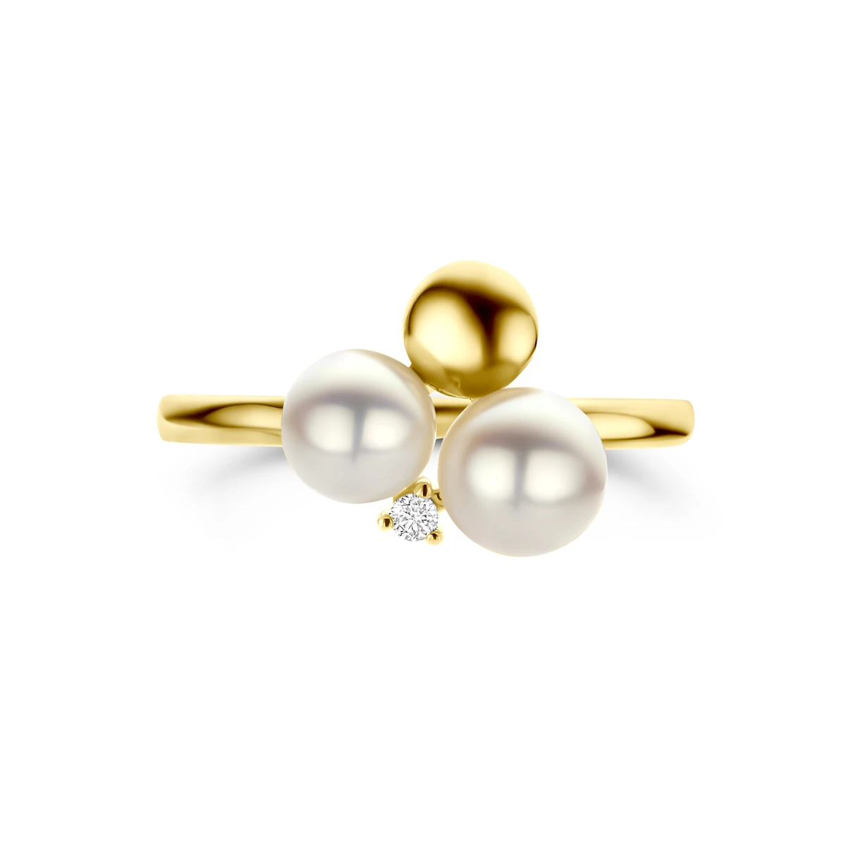 ring parels en diamant 0.02ct h si 14K geelgoud