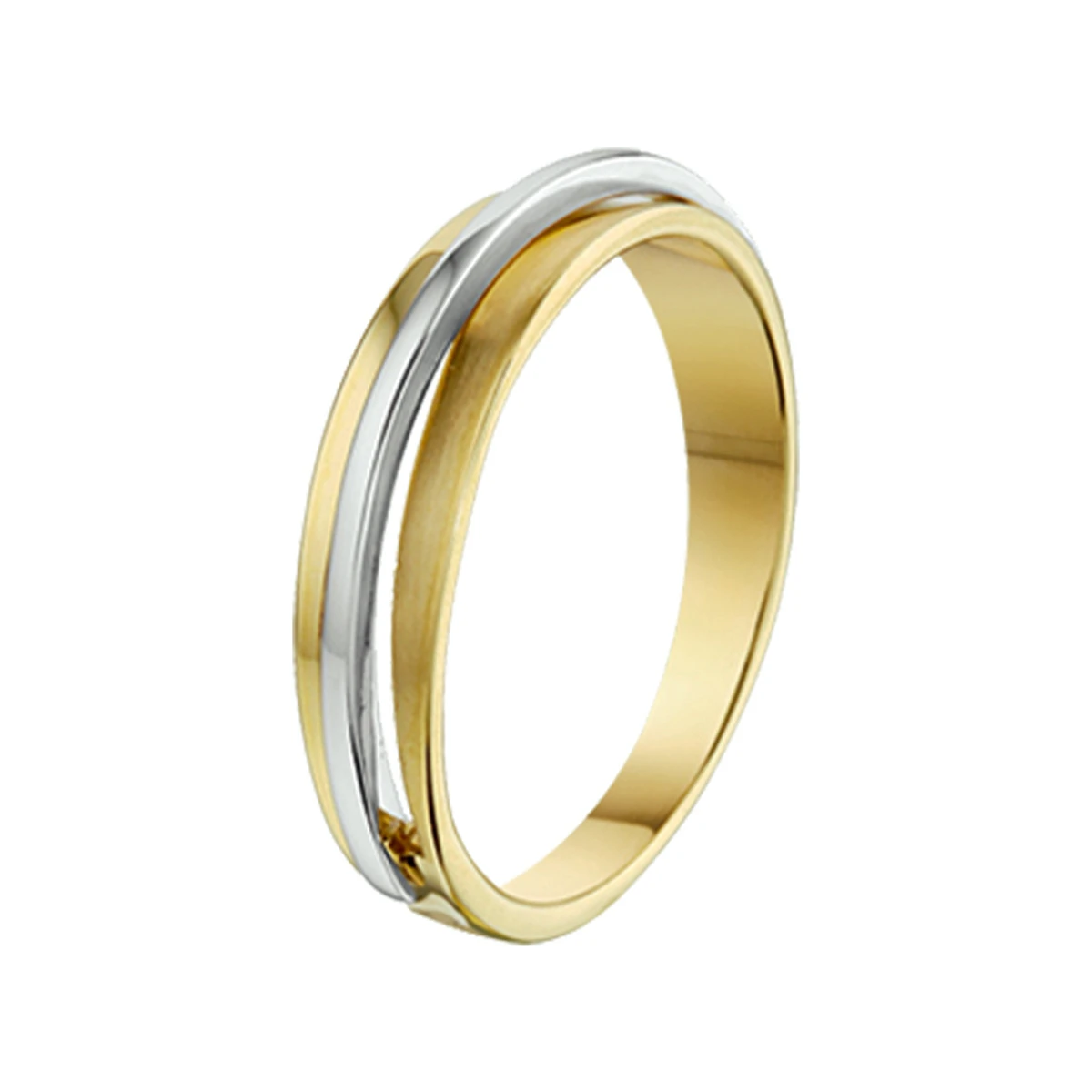 ring poli/mat 14K bicolor goud geel/wit