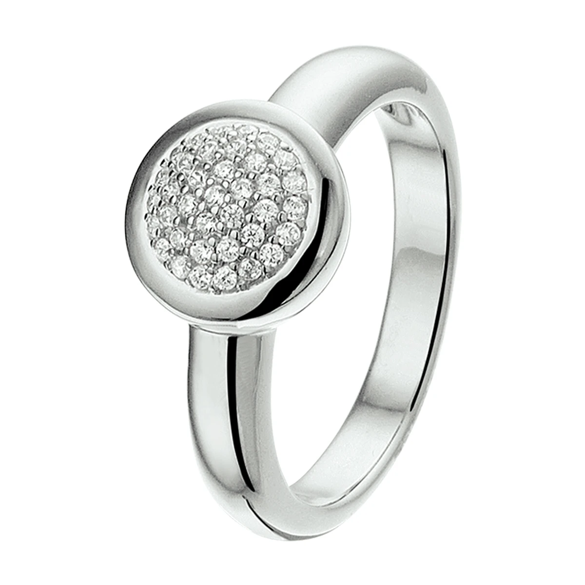 ring rondje zirkonia zilver gerhodineerd
