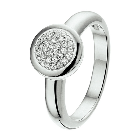 ring rondje zirkonia zilver gerhodineerd