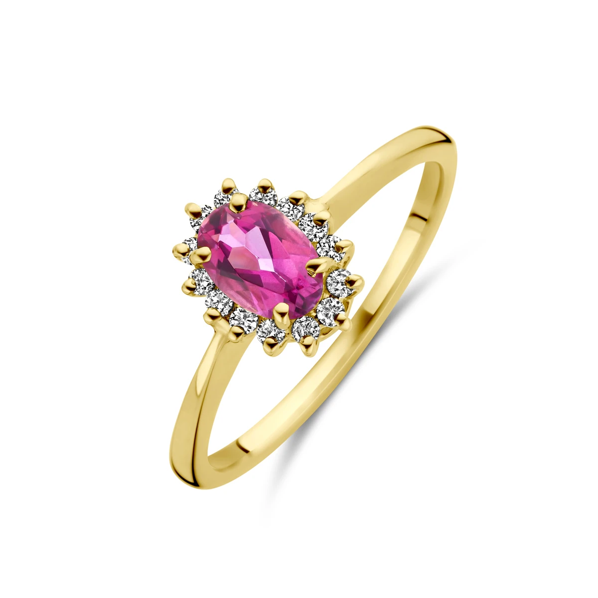 ring roze topaas en diamant 0.11ct h si 14K geelgoud