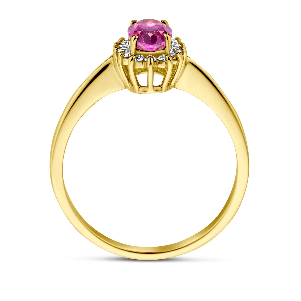 ring roze topaas en diamant 0.11ct h si 14K geelgoud