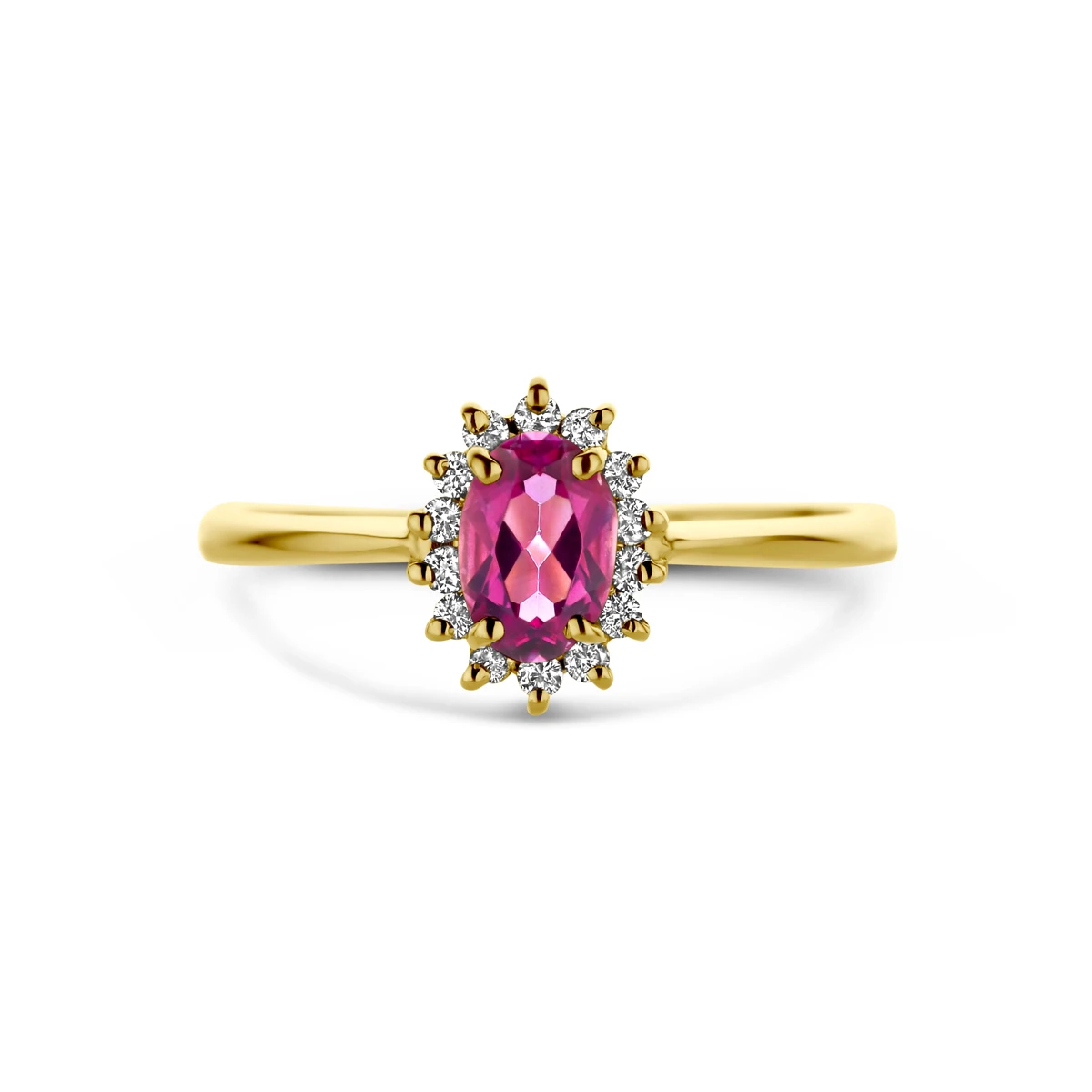 ring roze topaas en diamant 0.11ct h si 14K geelgoud