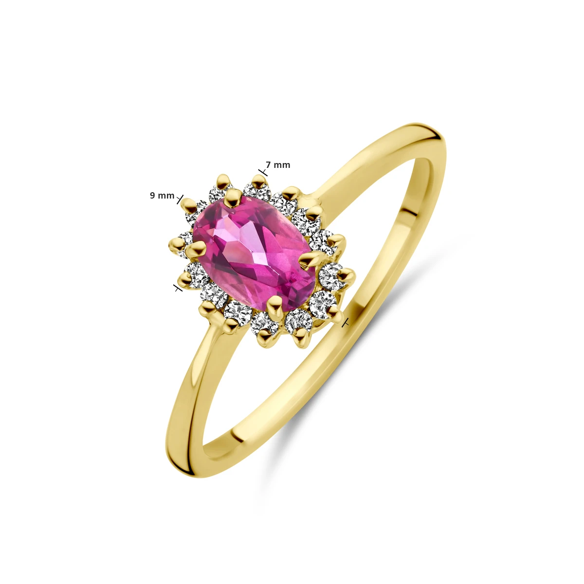 ring roze topaas en diamant 0.11ct h si 14K geelgoud