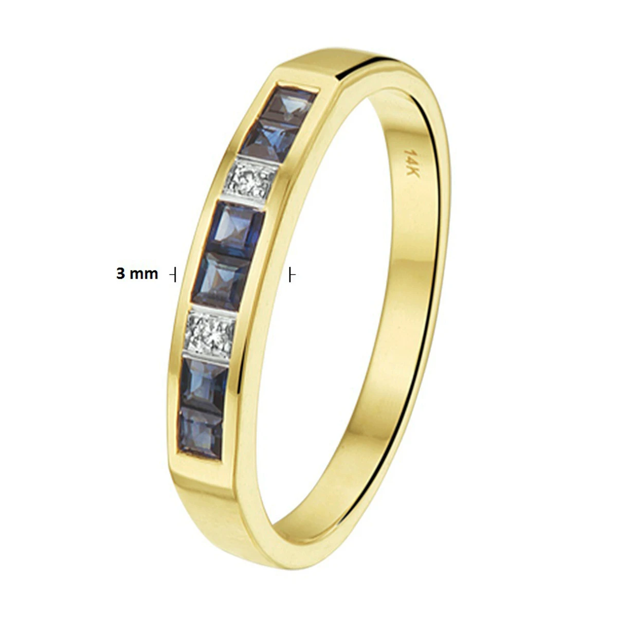 ring saffier en diamant 0.02ct h si 14K bicolor goud geel/wit