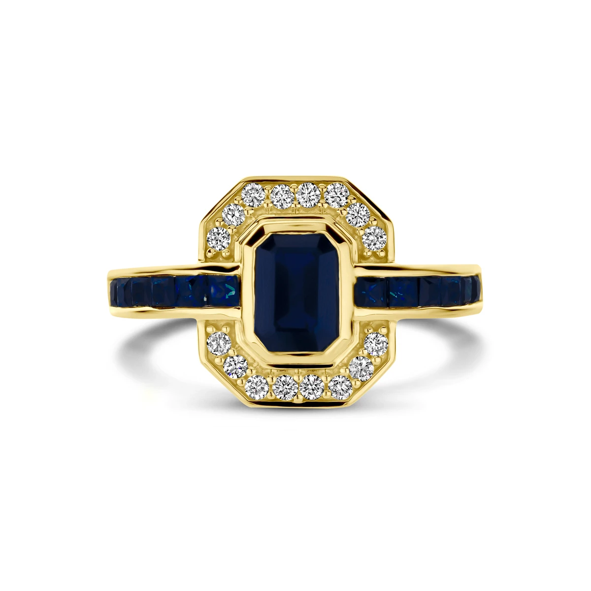 ring saffier en diamant 0.20ct h si 14K geelgoud