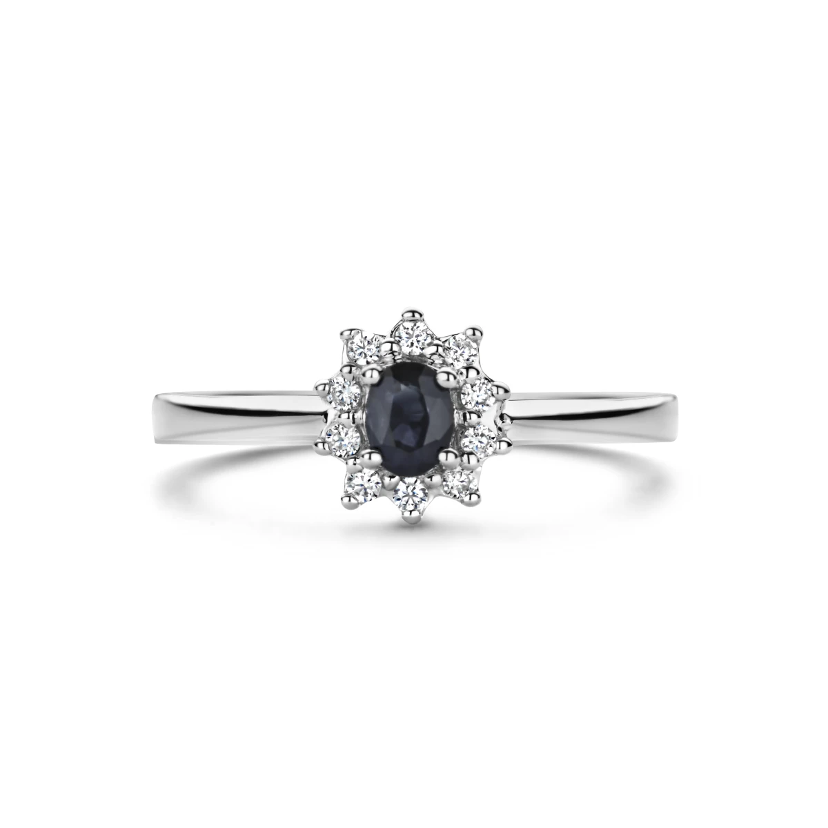 ring saffier en zirkonia 14K witgoud