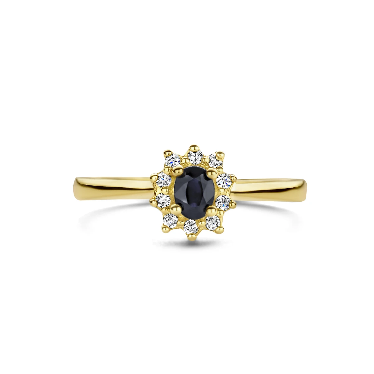 ring saffier en zirkonia halo 14K geelgoud