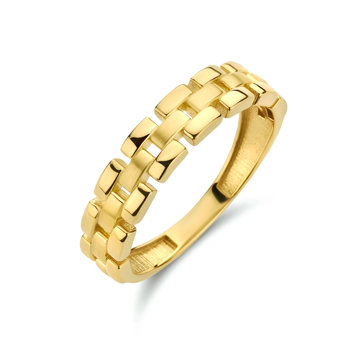 ring schakel poli/mat 14K geelgoud
