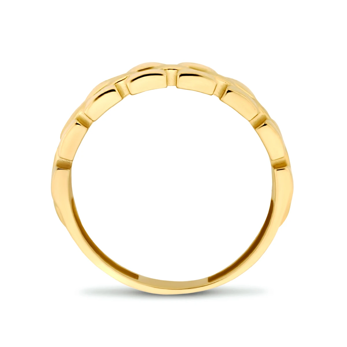 ring schakel poli/mat 14K geelgoud