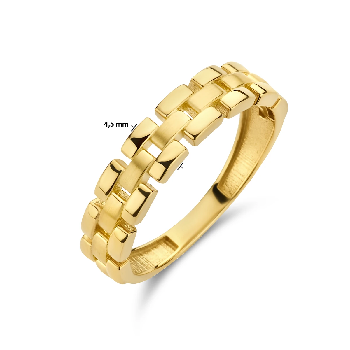 ring schakel poli/mat 14K geelgoud
