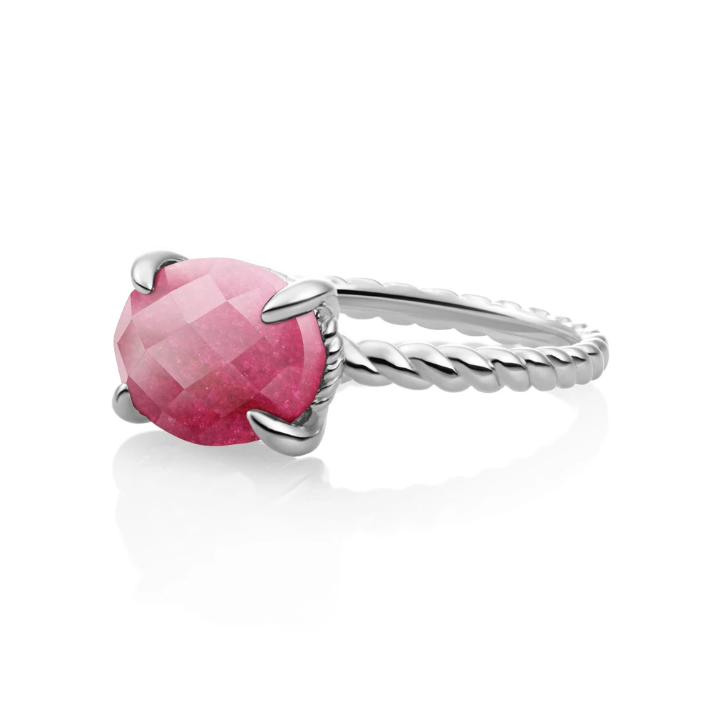 Ring - Silver - Fuchsia Jade Twist - 52