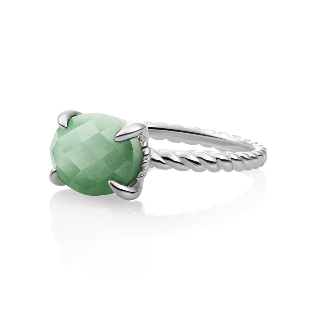 Ring | Silver - Green Aventurine Twist - 56