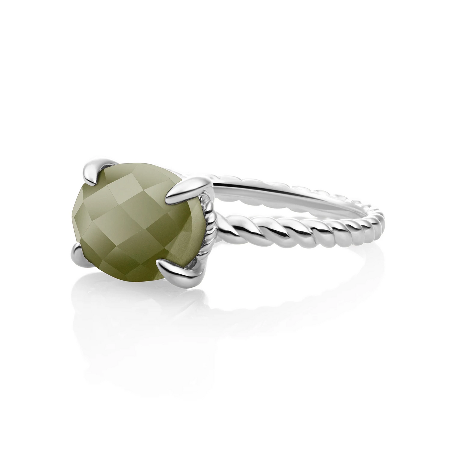Ring - Silver - Lime Jade Twist - 58