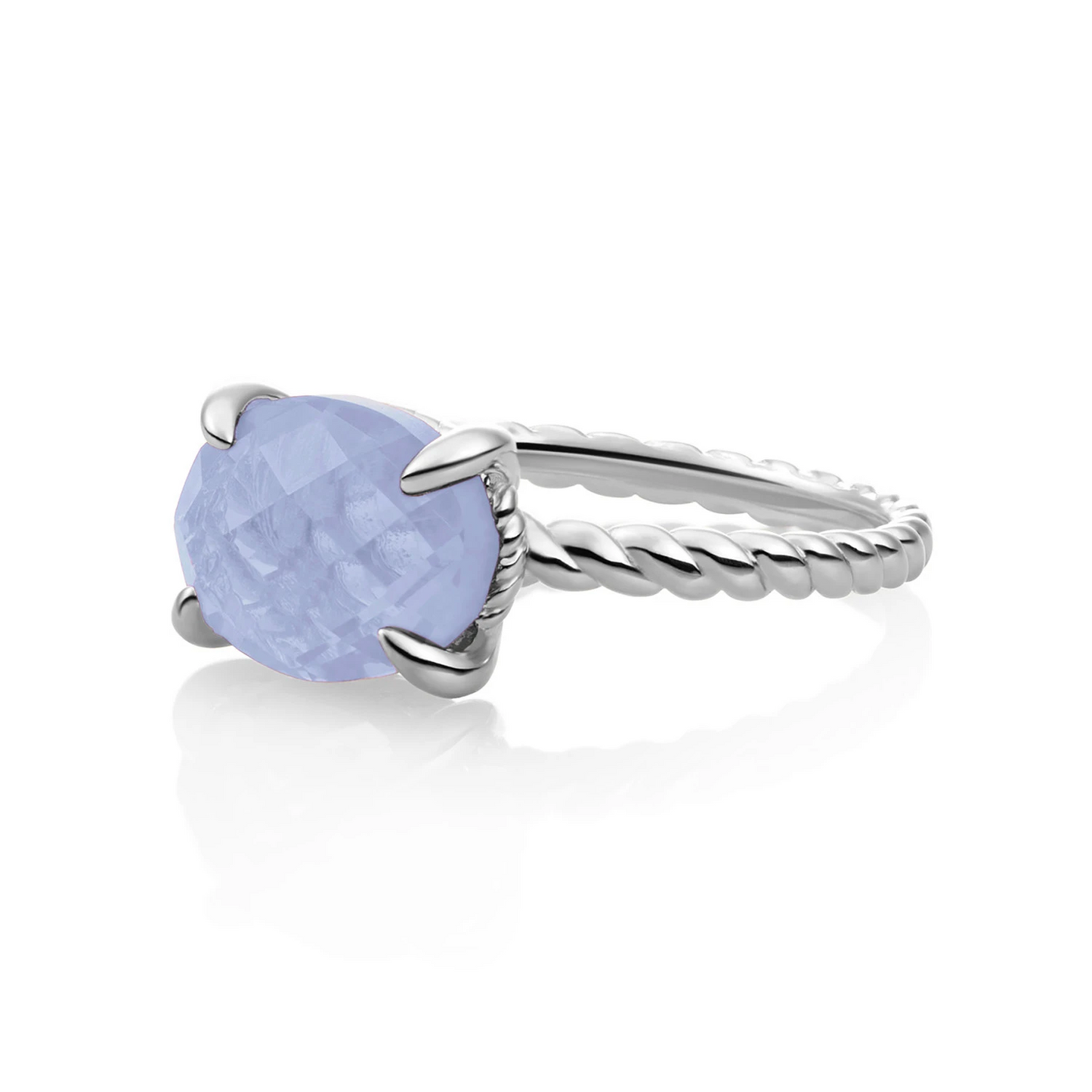 Ring | Silver - Milky Blue Jade Twist - 54