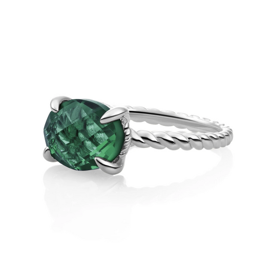 Ring | Silver - Petrol Green Quartz Twist - 54