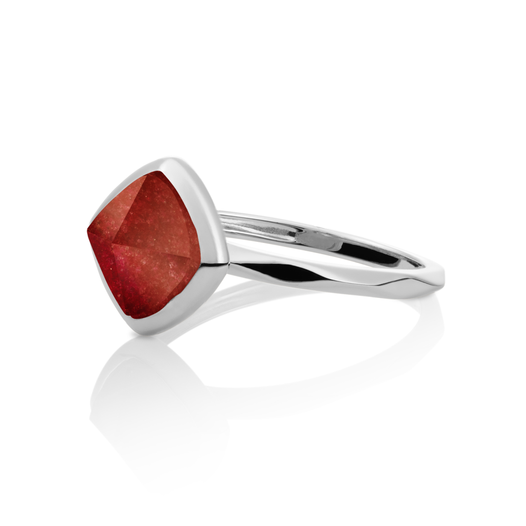 Ring - Silver - Red Coral Edge - 56