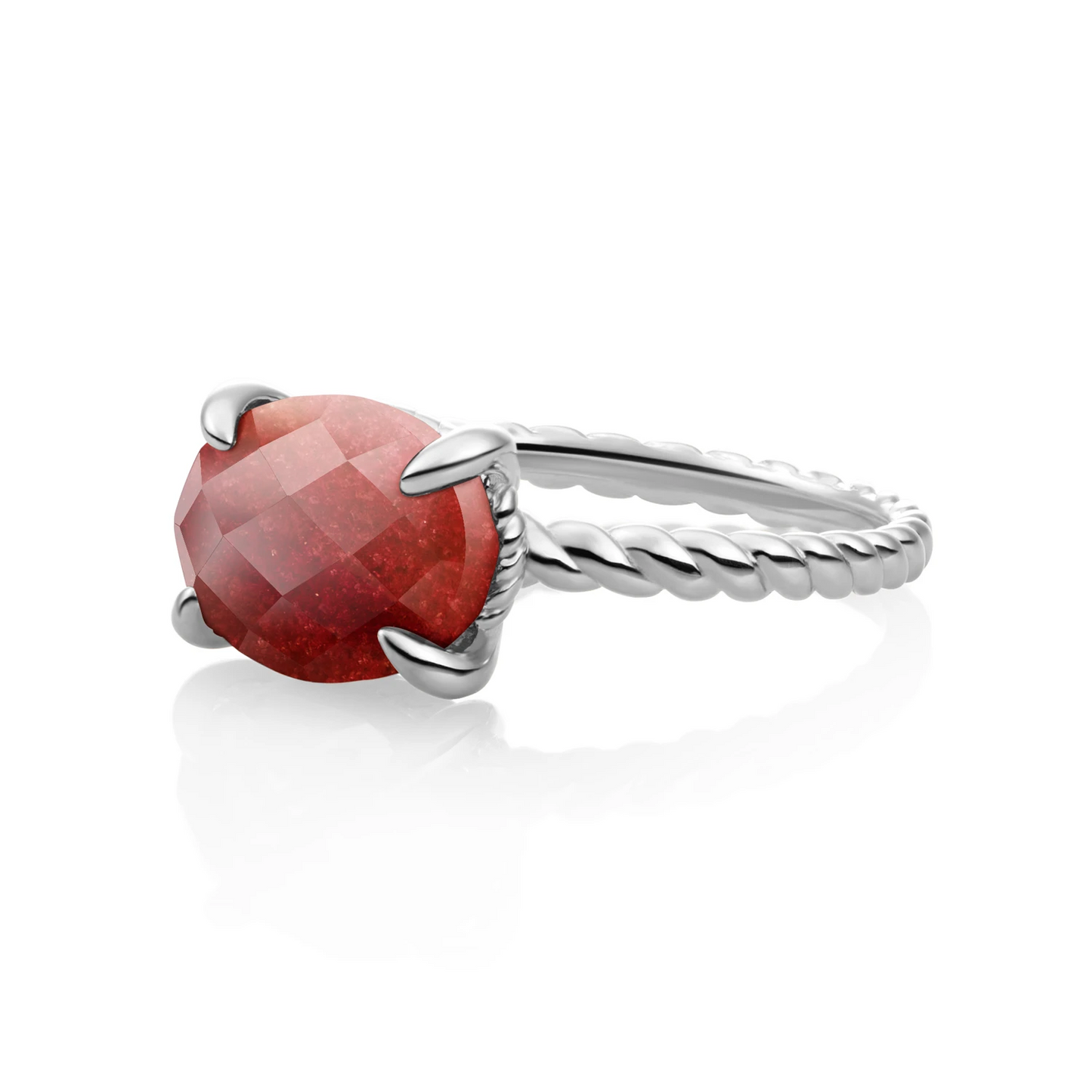 Ring - Silver - Red Coral Twist - 56