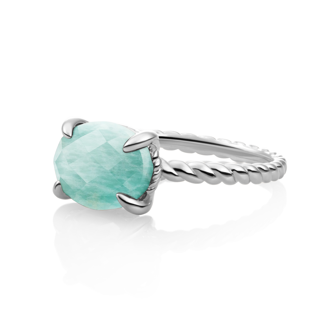 Ring | Silver - Rich Green Amazonite Twist - 58