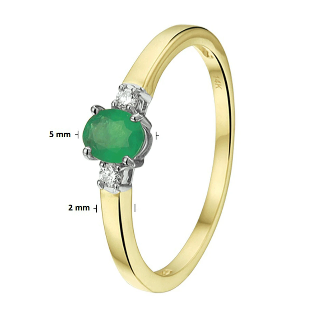 ring smaragd en diamant 0.05ct h si 14K bicolor goud geel/wit