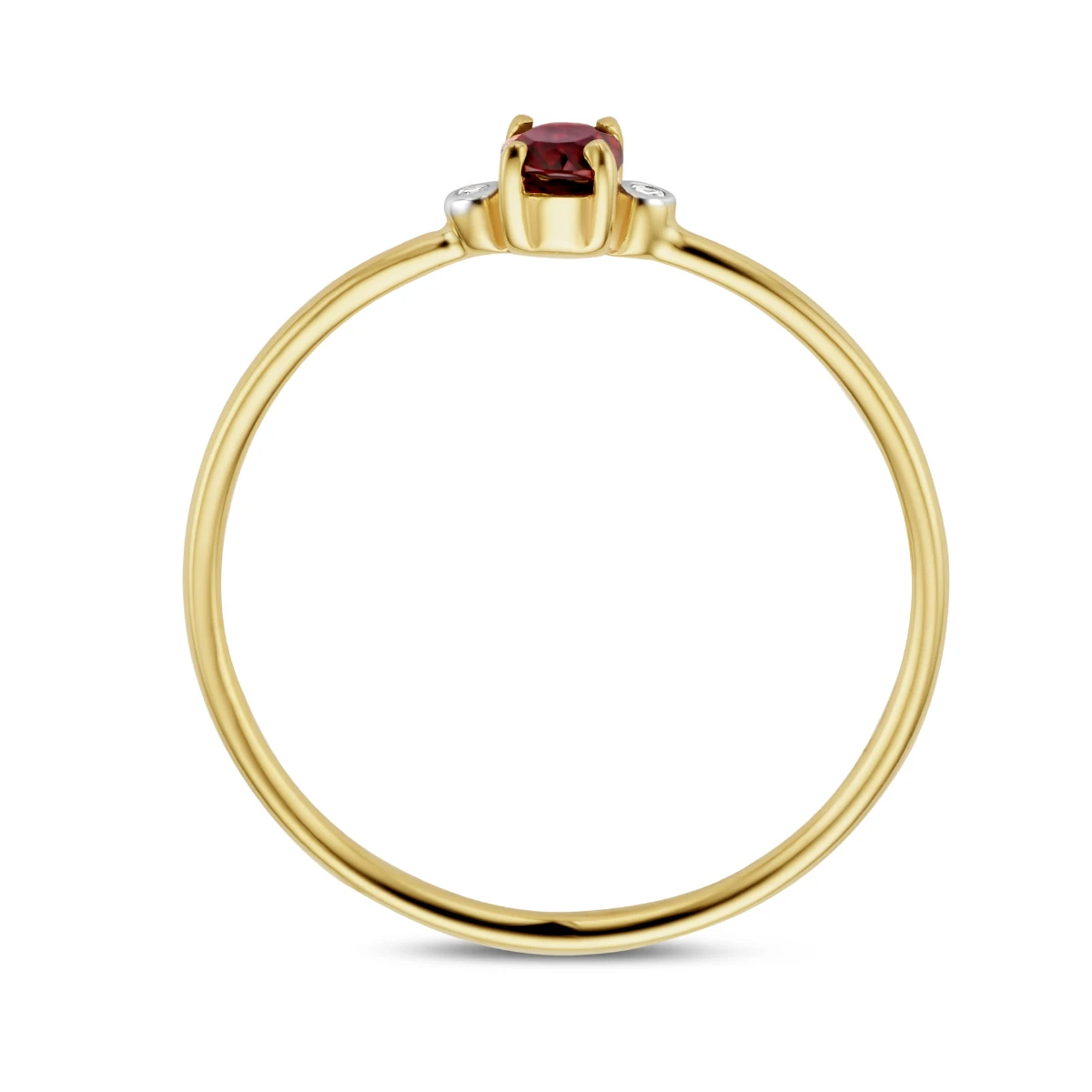 ring trilogie granaat en diamant 0.006ct h p1 14K geelgoud