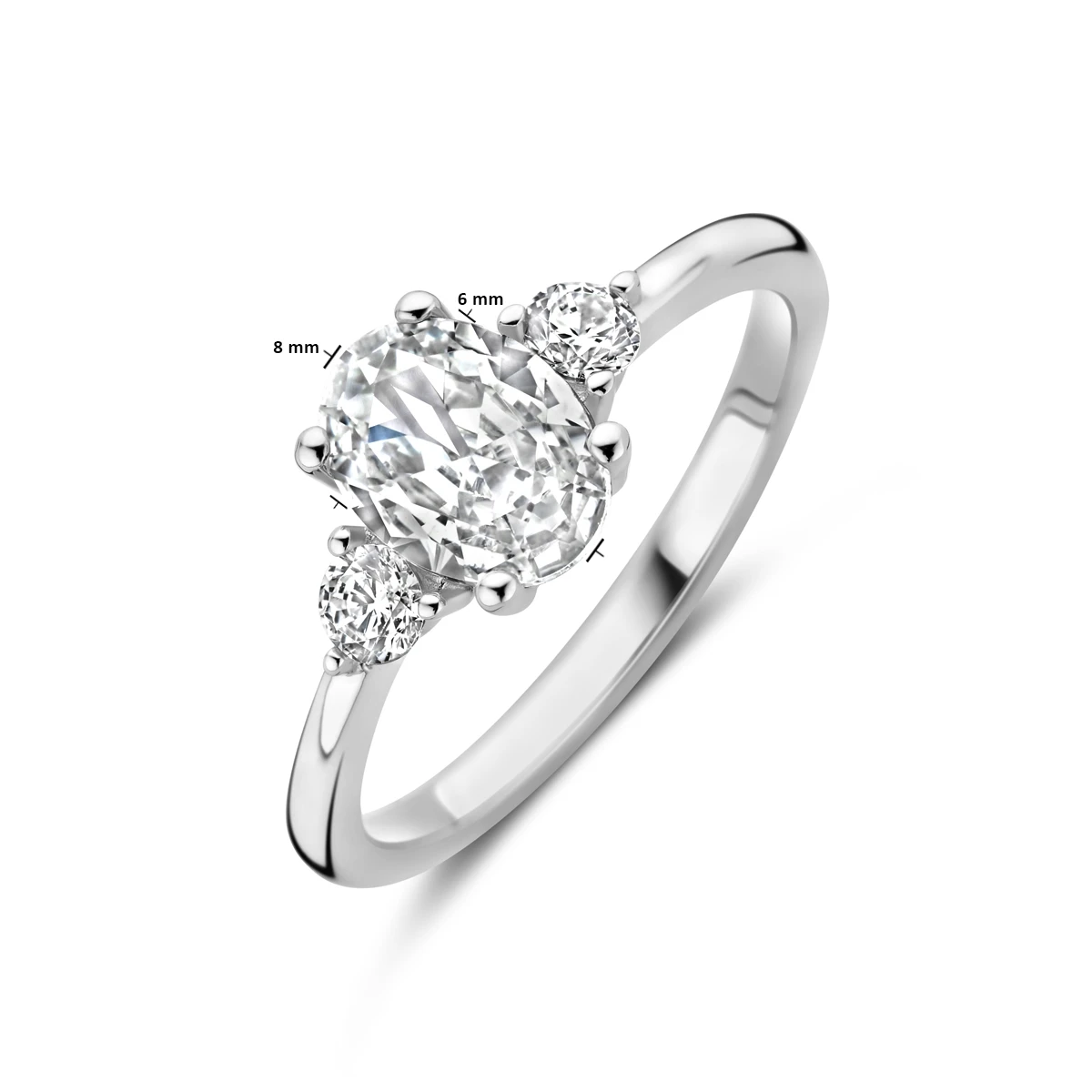 ring trilogie zirkonia 8 x 6 mm zilver gerhodineerd